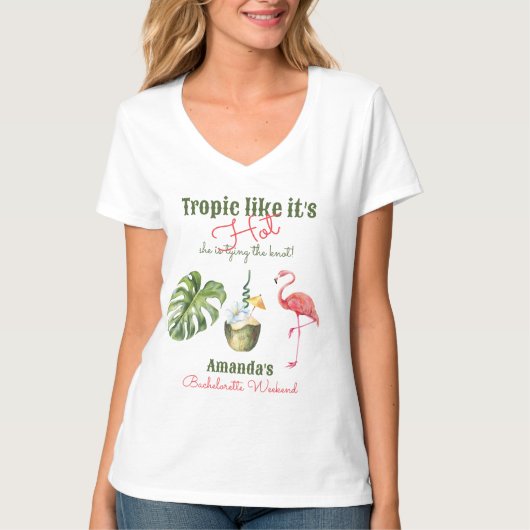 Tropisch roze Palm Springs vrijgezellenfeest T-shirt (Voorkant)