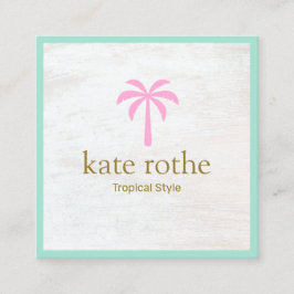 Tropisch roze palm Witte hout Ca Contactkaartje