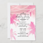 Tropisch roze palmbomen en lampjes Birthday Party Kaart (Voorkant)