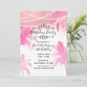 Tropisch roze palmbomen en lampjes Birthday Party Kaart (Staand voorkant)