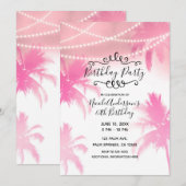 Tropisch roze palmbomen en lampjes Birthday Party Kaart (Voorkant / Achterkant)