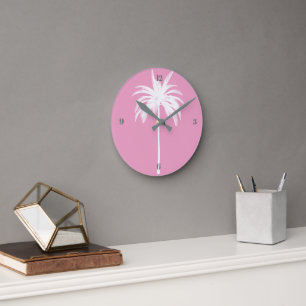 Tropisch roze palmboom Elegant Moderne Ronde Klok