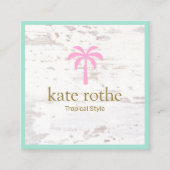 Tropisch roze palmboom, wit hout contactkaartje (Voorkant)