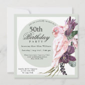 Tropisch roze papegaai en Sage Floral 50e verjaard Kaart (Voorkant)