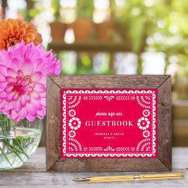 Tropisch Roze Papel Picado Trouwgastboek Bord Poster