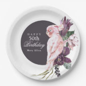 Tropisch roze Parrot Boho Stylish 50th Birthday Papieren Bordje (Voorkant)