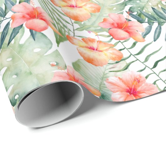 Tropisch roze peach Hibiscus Floral Cadeaupapier (Rol Hoek)