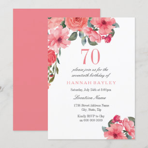 Tropisch roze & Peach Summer 70th Birthday Invite Kaart