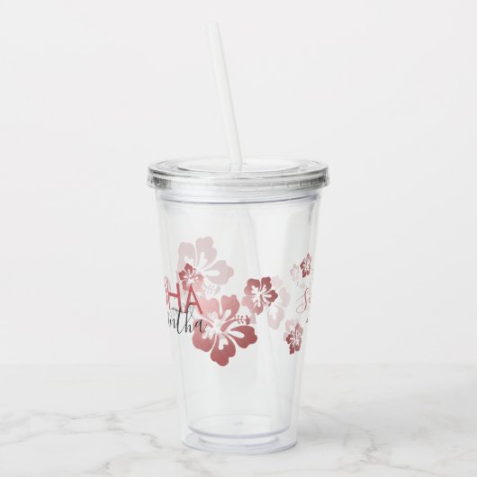 Tropisch roze persoonlijk gepersonaliseerd partijv acryl drinkbeker (Links)