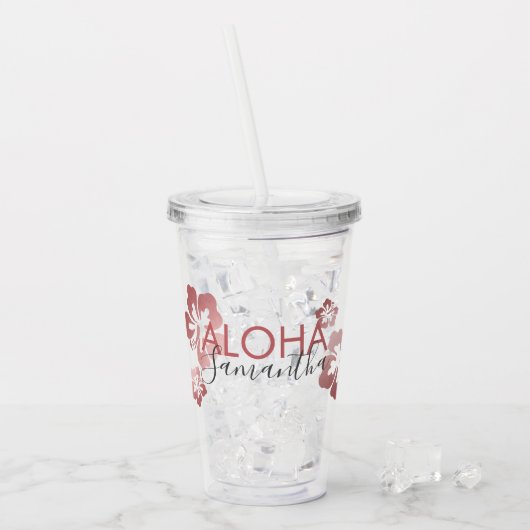 Tropisch roze persoonlijk gepersonaliseerd partijv acryl drinkbeker (Voorkant ijs)