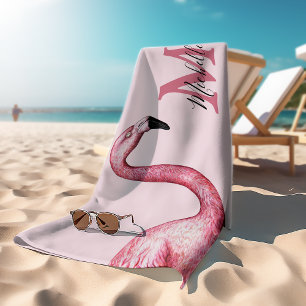 Tropisch Roze Persoonlijke Monogram Flamingo Badhanddoek