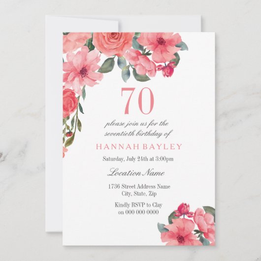 Tropisch roze & perzik zomer 70ste verjaardagsuitn kaart (Voorkant)