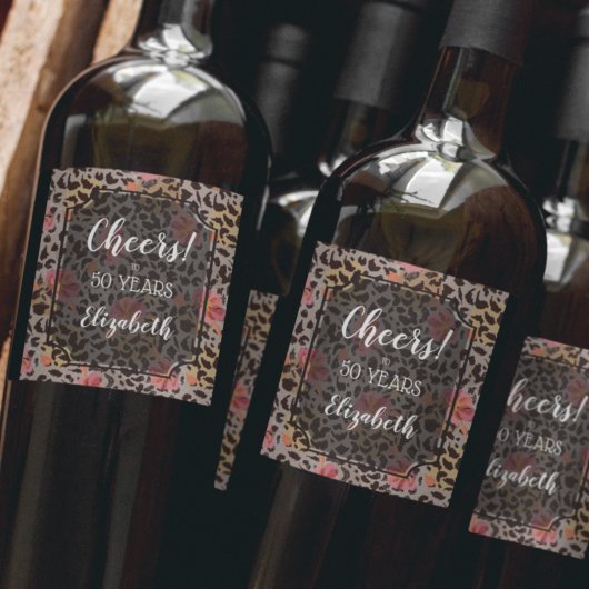 Tropisch roze platte boomkorflens wijn etiket