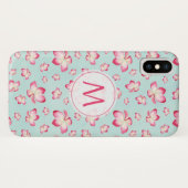 Tropisch Roze Plumeria Waterverf Monogram Case-Mate iPhone Case (Achterkant (horizontaal))
