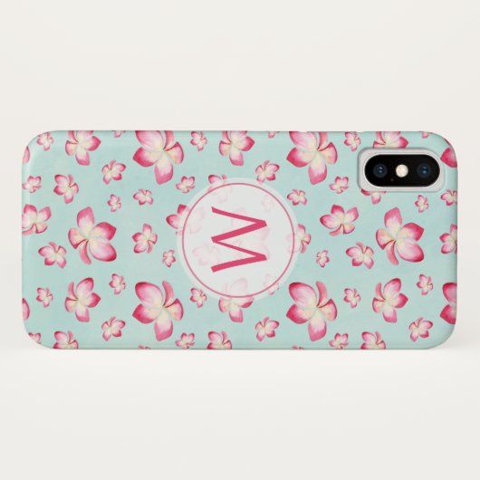 Tropisch Roze Plumeria Waterverf Monogram Case-Mate iPhone Case (Achterkant (horizontaal))