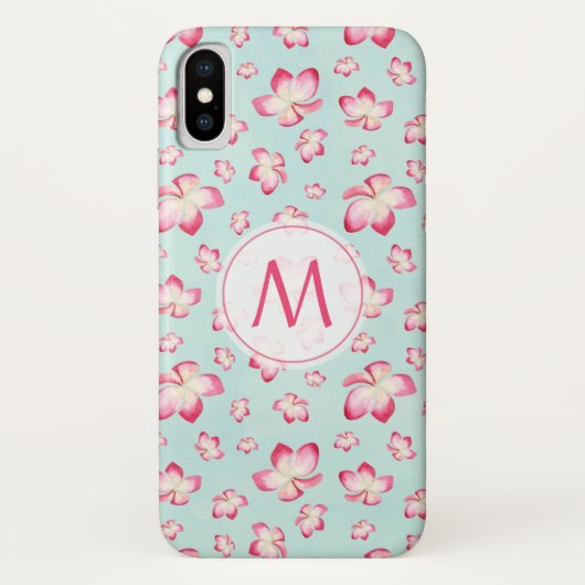 Tropisch Roze Plumeria Waterverf Monogram Case-Mate iPhone Case (Achterkant)