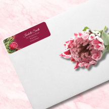 Tropisch roze protea Floral Wedding Return Address