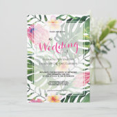 Tropisch roze Protea Greenery Floral Wedding Kaart (Staand voorkant)
