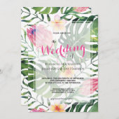 Tropisch roze Protea Greenery Floral Wedding Kaart (Voorkant / Achterkant)