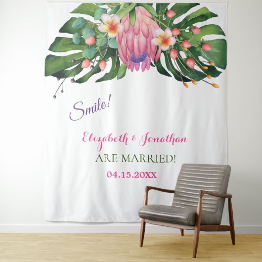 Tropisch roze protea Wedding Photo Booth Backdrop Wandkleed (In situ)