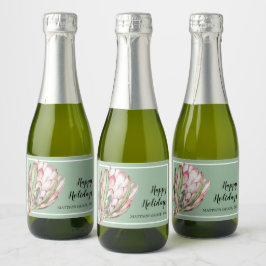 Tropisch roze protheekFloral op Mint MINI Sparkling Wijnetiket