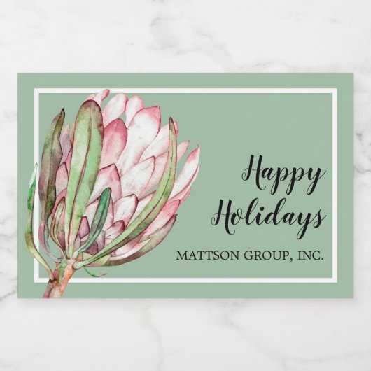 Tropisch roze protheekFloral op Mint MINI Sparkling Wijnetiket (Enkel label)