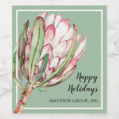 Tropisch roze protheekFloral op Mint Wijn Etiket (Enkel label)