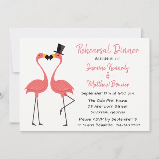 Tropisch roze repetitie diner flamingo bruiloft kaart (Voorkant)