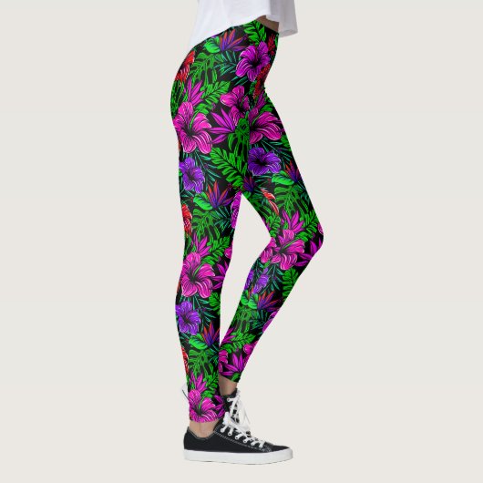 Tropisch roze rode Paarse hibiscus bloem Leggings (Rechts)