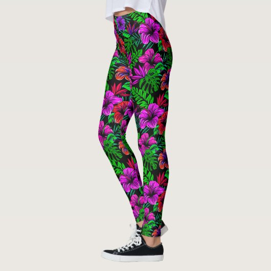 Tropisch roze rode Paarse hibiscus bloem Leggings (Links)