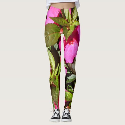 Tropisch Roze Rood en Groen Botanische Verklaring Leggings (Voorkant)