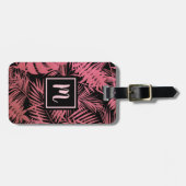 Tropisch roze roos palmblad modern monogram chic bagagelabel (Voorkant horizontaal)