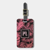 Tropisch roze roos palmblad modern monogram chic bagagelabel (Voorkant verticaal)