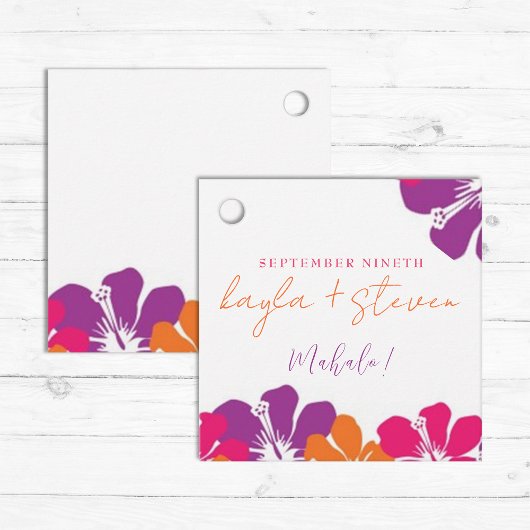 Tropisch Roze Sinaasappel Paarse Hibiscus Vierkant Bedankjes Labels