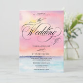 Tropisch roze strand zonsondergang kalligrafie bru kaart (Staand voorkant)