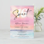 Tropisch roze strand zonsondergang zwembad feest S Kaart (Staand voorkant)