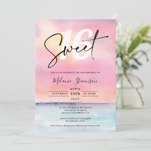 Tropisch roze strand zonsondergang zwembad feest S Kaart (Staand voorkant)