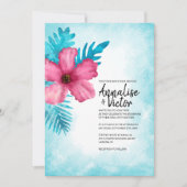 Tropisch roze turquoise hibiscus eiland bruiloft kaart (Voorkant)