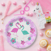 Tropisch roze Turquoise Palms Flamingo 9" Papieren Bordje (Feest)