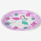 Tropisch roze Turquoise Palms Flamingo 9" Papieren Bordje (Gekanteld)