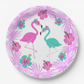 Tropisch roze Turquoise Palms Flamingo 9" Papieren Bordje (Voorkant)