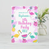 Tropisch roze Turquoise Palms Flamingo Birthday Kaart (Staand voorkant)