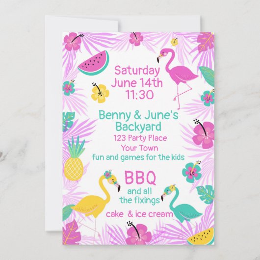 Tropisch roze Turquoise Palms Flamingo Birthday Kaart (Achterkant)