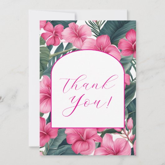 Tropisch Roze Vakantie Bloemen Bedankkaart (Voorkant)