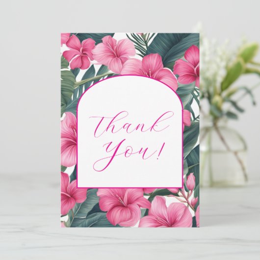 Tropisch Roze Vakantie Bloemen Bedankkaart (Staand voorkant)