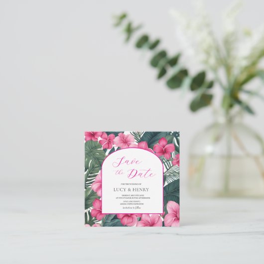 Tropisch Roze Vakantie Bloemen Informatiekaartje (Staand voorkant)