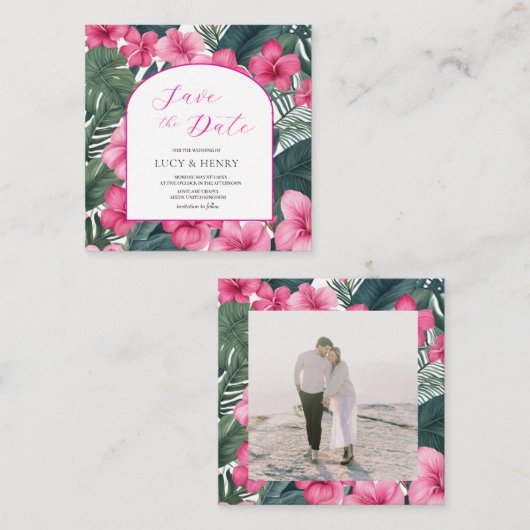 Tropisch Roze Vakantie Bloemen Informatiekaartje (Voorkant / Achterkant)