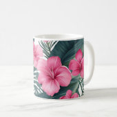 Tropisch Roze Vakantie Bloemen Print Koffiemok (Voorkant rechts)