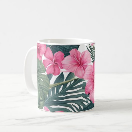 Tropisch Roze Vakantie Bloemen Print Koffiemok (Voorkant links)