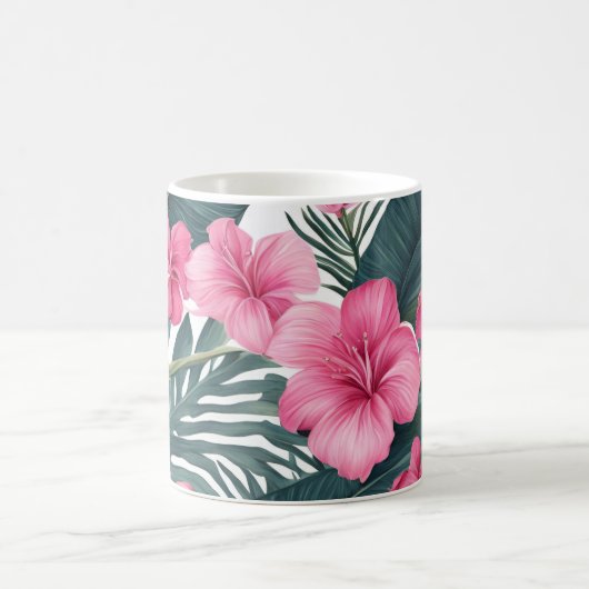 Tropisch Roze Vakantie Bloemen Print Koffiemok (Center)